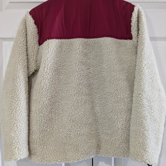 Original J. Crew Boys' XL Beige Faux Fur Sherpa Jacket with Red Accents - Picture 8 of 14